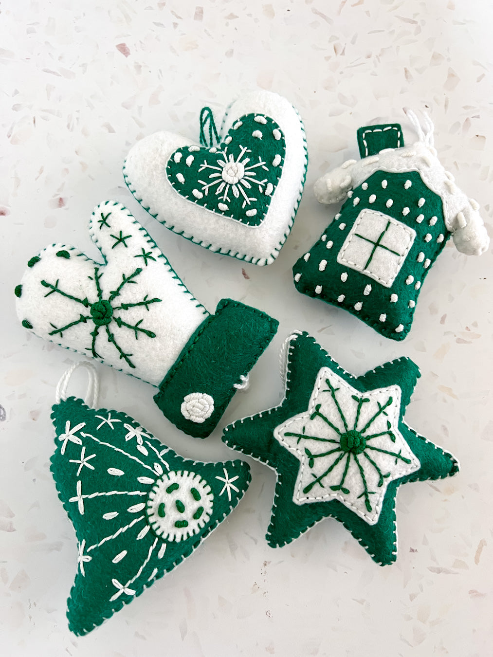 Set of 3 Ornaments-Green & White
