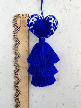Load image into Gallery viewer, Talavera Blue Embroidered Heart Tassel
