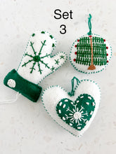 Load image into Gallery viewer, Set of 3 Ornaments-Green &amp; White
