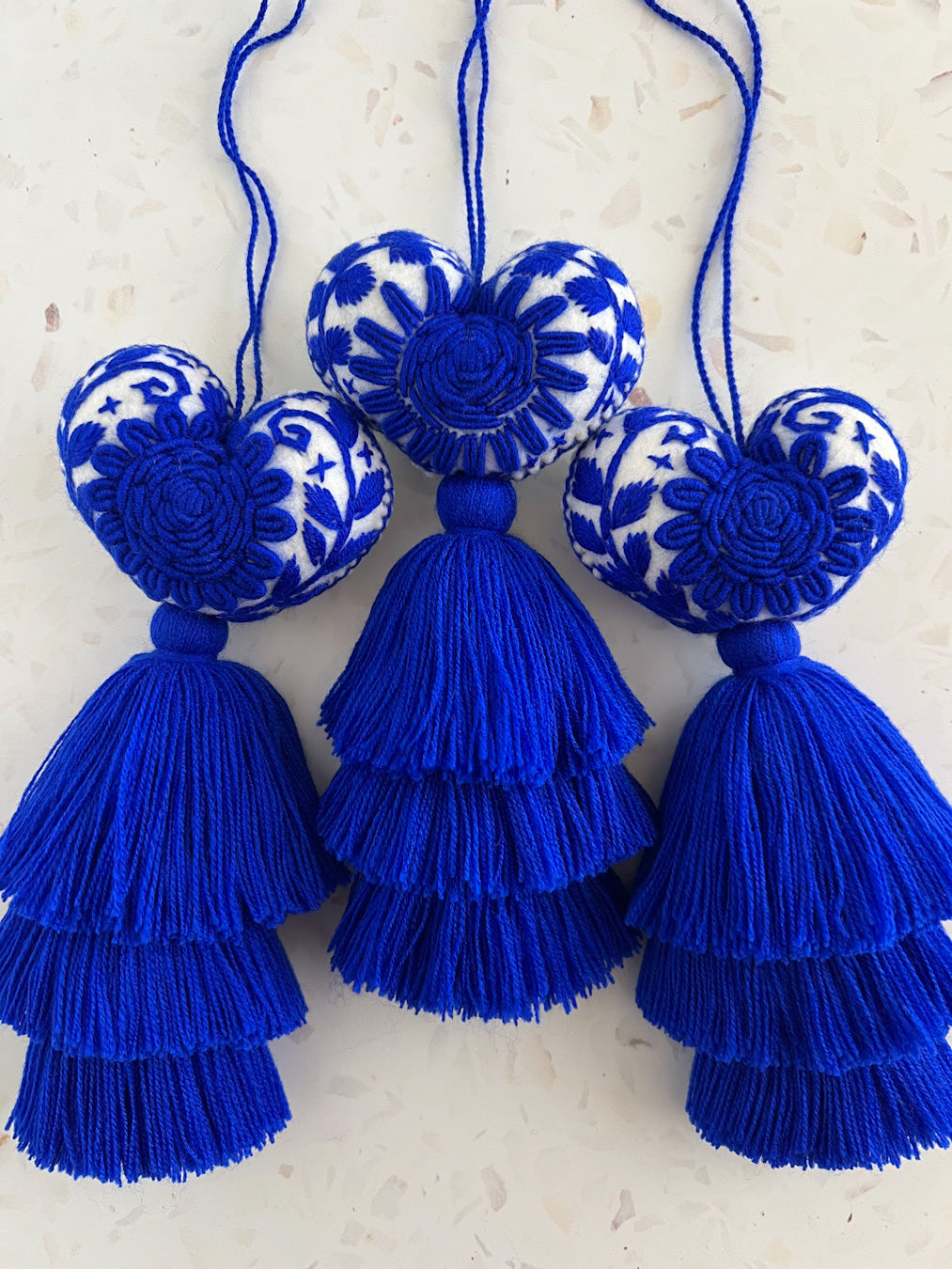 Talavera Blue Embroidered Heart Tassel