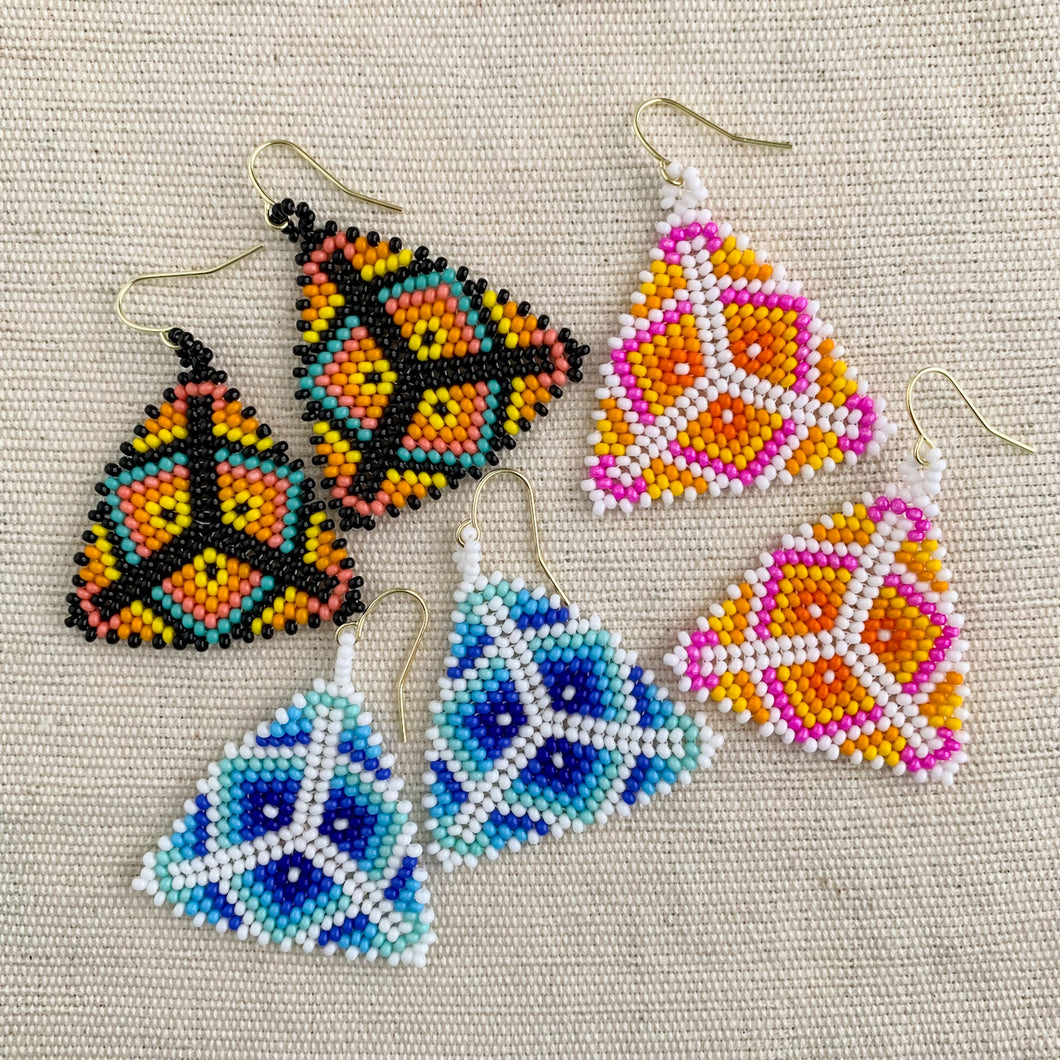 Huichol Beaded Earrings-Geo Triangles